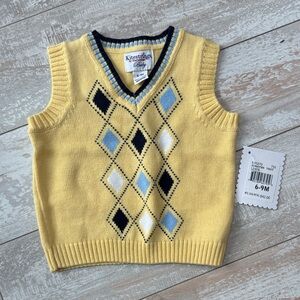NEW Vintage Kitestrings by‎ Hartstrings Yellow Argyle Knit Vest for Infants
